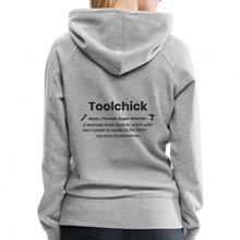 Load image into Gallery viewer, Logo front with Toolchick definition Women’s Premium Pull-over Hoodie - heather gray