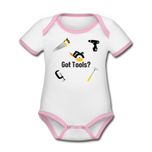 Load image into Gallery viewer, Organic Short Sleeve Baby Bodysuit Got Tools - white/pink
