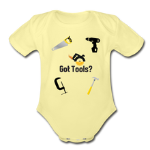 Load image into Gallery viewer, Got Tools/I Do! Organic Short Sleeve Baby Bodysuit - washed yellow