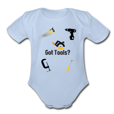 Got Tools/I Do! Organic Short Sleeve Baby Bodysuit - sky