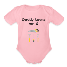 Load image into Gallery viewer, Daddy Loves Me & Tools Organic Short Sleeve Baby Bodysuit - light pink