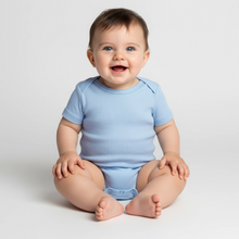 Load image into Gallery viewer, Organic Short Sleeve Baby Bodysuit - light blue
