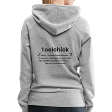 Load image into Gallery viewer, Logo front with Toolchick definition Women’s Premium Pull-over Hoodie - heather gray
