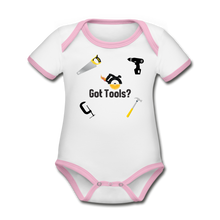 Load image into Gallery viewer, Organic Short Sleeve Baby Bodysuit Got Tools - white/pink
