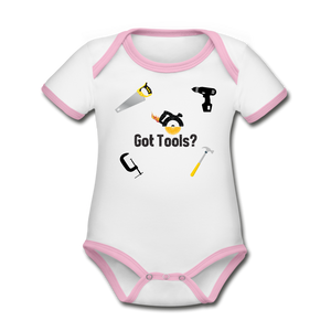 Organic Short Sleeve Baby Bodysuit Got Tools - white/pink