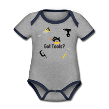 Load image into Gallery viewer, Organic Short Sleeve Baby Bodysuit Got Tools - heather gray/navy
