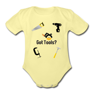 Got Tools/I Do! Organic Short Sleeve Baby Bodysuit - washed yellow