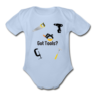 Got Tools/I Do! Organic Short Sleeve Baby Bodysuit - sky