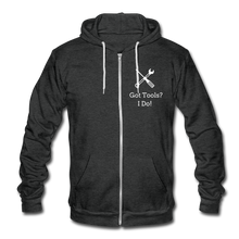 Load image into Gallery viewer, Got Tools? Ido! Toolchick definition Unisex Fleece Zip Hoodie - charcoal gray
