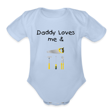 Load image into Gallery viewer, Daddy Loves Me &amp; Tools Organic Short Sleeve Baby Bodysuit - sky
